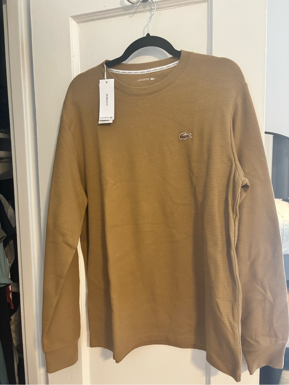 Lacoste Men's Large Long-Sleeve Thermal Crew in Camel NEW WITH TAGS